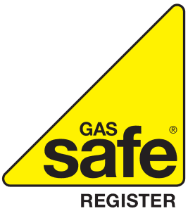 The Gas Safe Register Logo - a yellow triangle with the word GAS safe and the word register underneath the triangle.